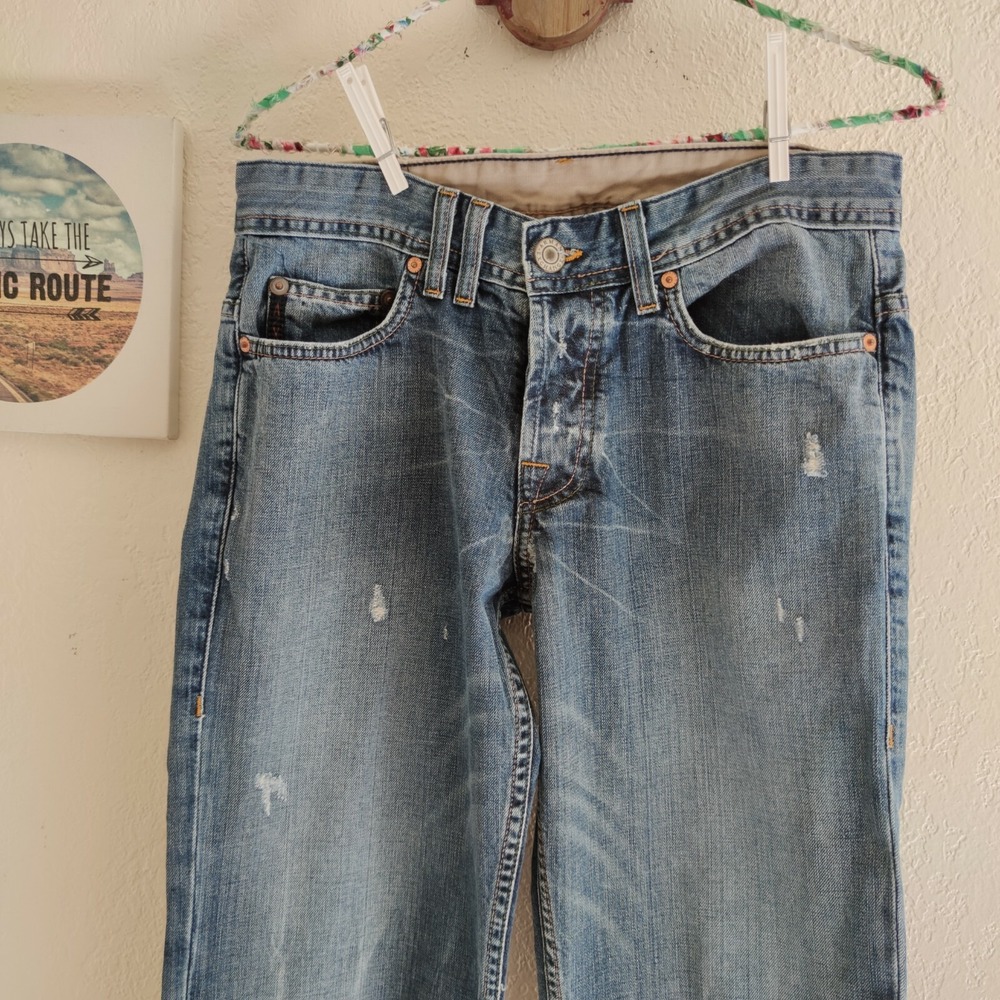Armani Exchange Loose Straight Denim Jeans Stain Indigo Button Distress‎ 29 X30" - Picture 6 of 10